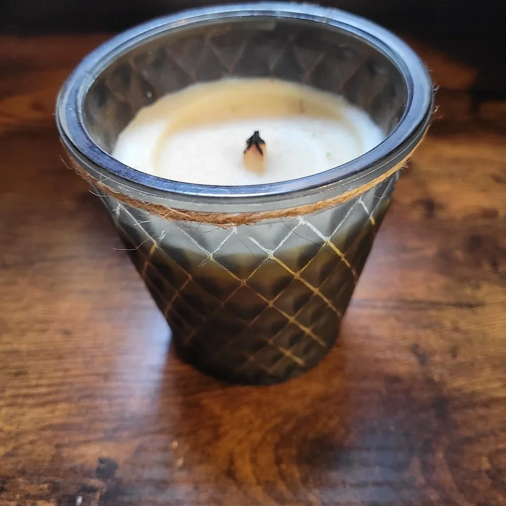 Flickering Fireside Green Glass Leaf Candle